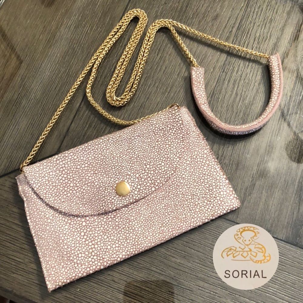 Taupe / Blush Chain Oceana Leather Crossbody Bag / Wallet